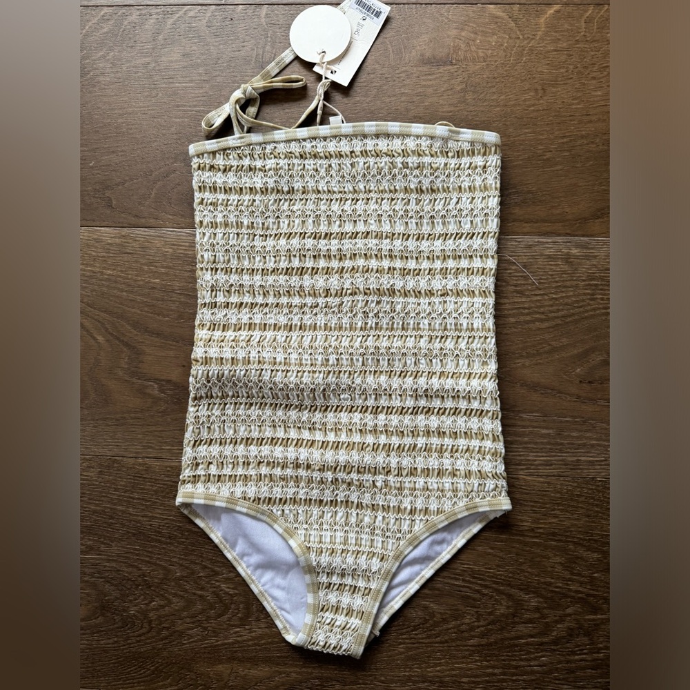 RC butter gingham smocked swim NWT